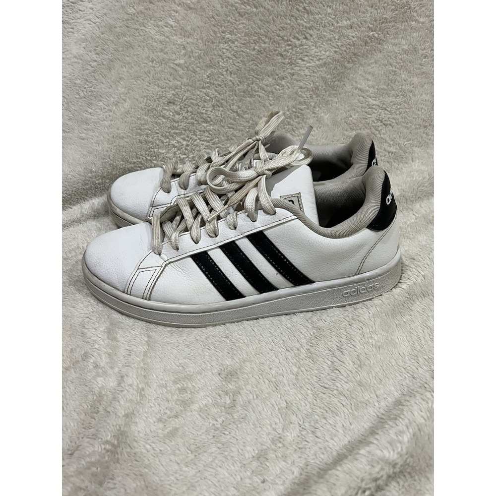 Adidas Grand Court Sneakers White with Black Stripes,‎ Women Size 7 Shoes 28Y001